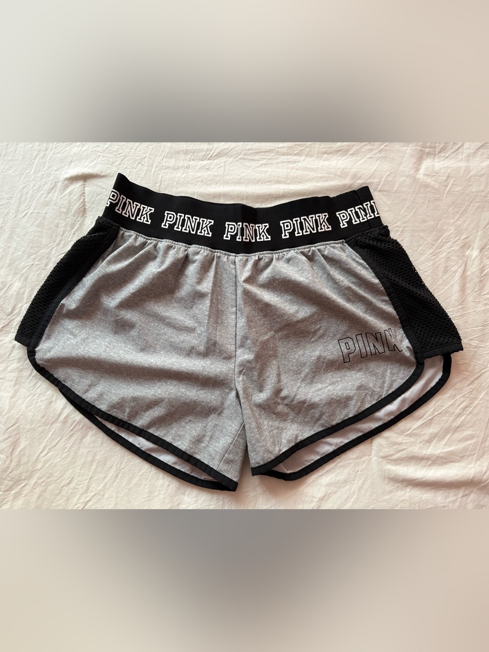 PINK Victoria's Secret Gray and Black Logo Waistband Shorts